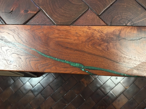 Mesquite Table with Turquoise Inlays