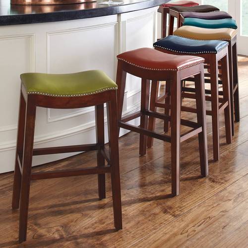 Navy Leather Bar Stools Set of 2