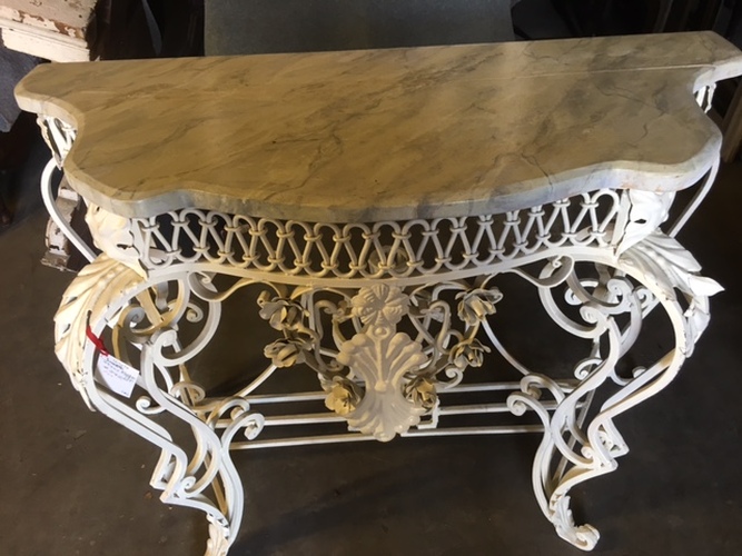 Iron DemiLune Table Faux Marble Top