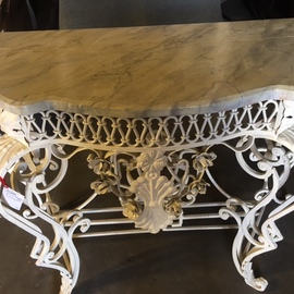 Iron DemiLune Table Faux Marble Top